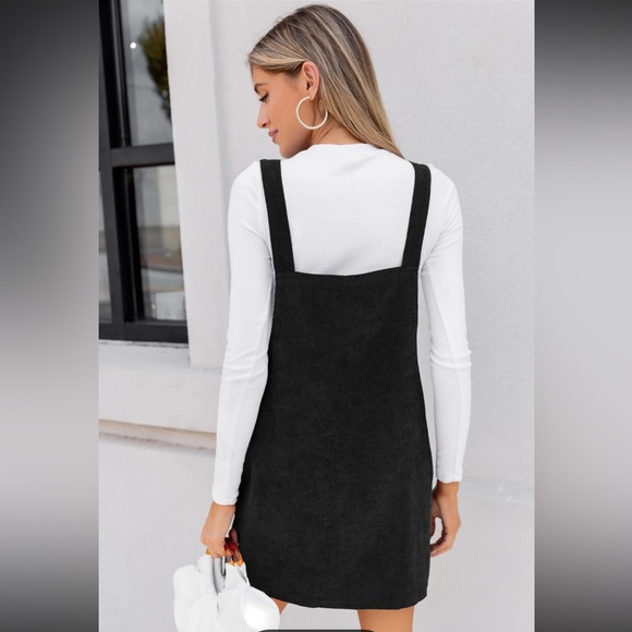 Women's Corduroy Mini Overall Dress - Cupshe-S-Black - Picture 3 of 9